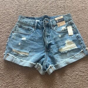 Women's Blue Distressed Denim Shorts